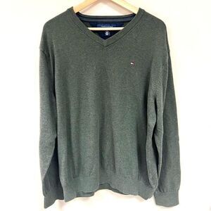 Tommy Hilfiger dark green v neck cotton sweater L